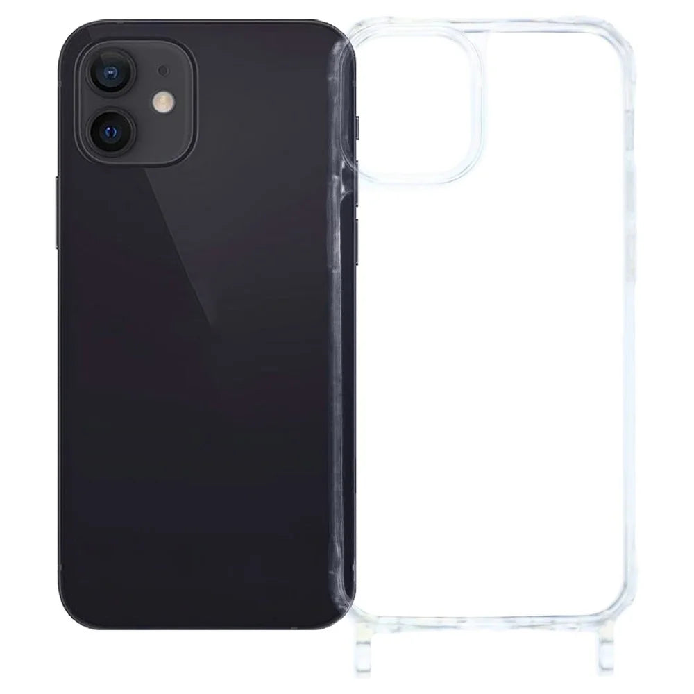 For iPhone 12 mini Case PC+TPU 1.5mm Clear Phone Cover with Lanyard Holes - Transparent - 1