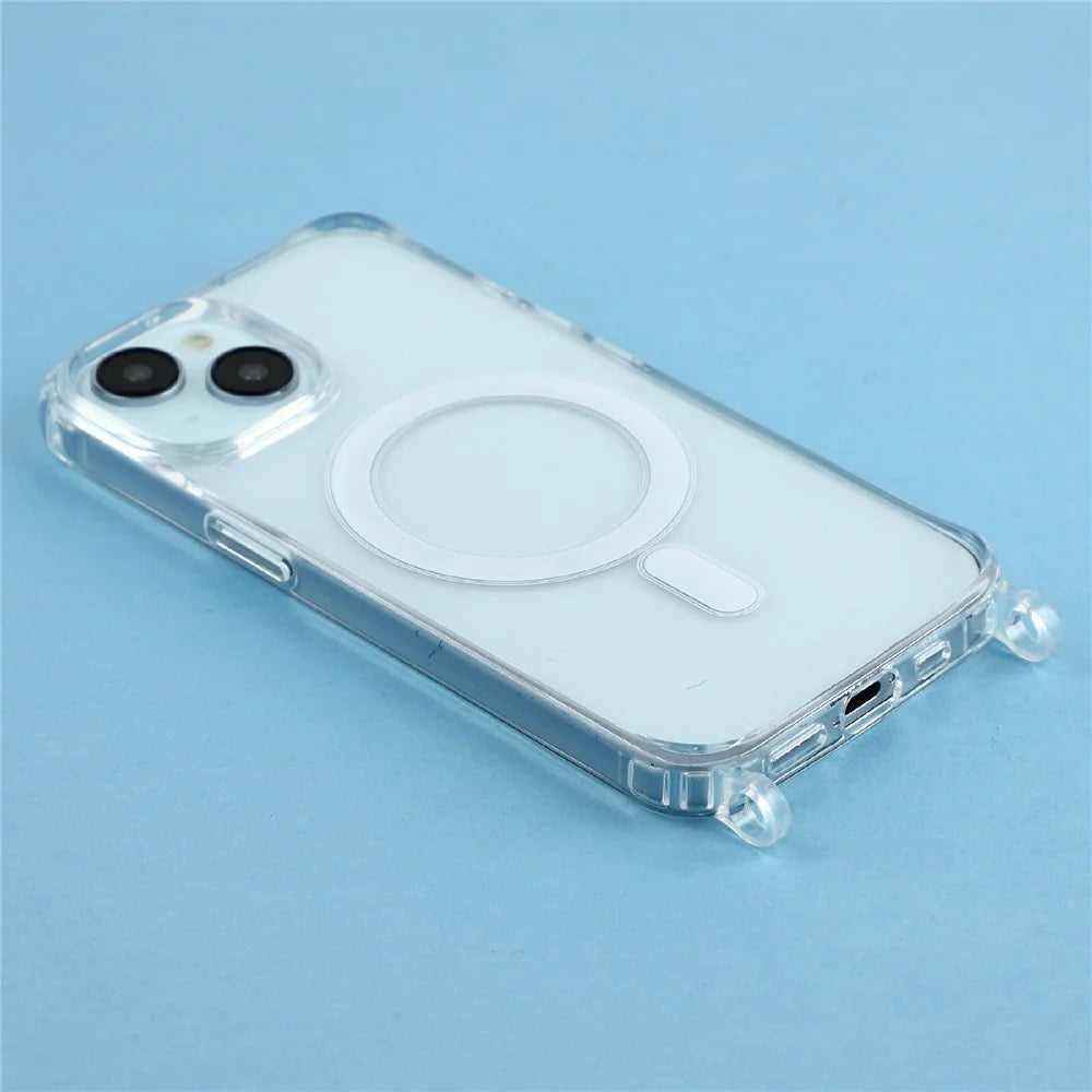 For iPhone 15 Plus Case Compatible with MagSafe TPU+PC 1.5mm Clear Phone Cover with Lanyard Holes - Transparent - 4