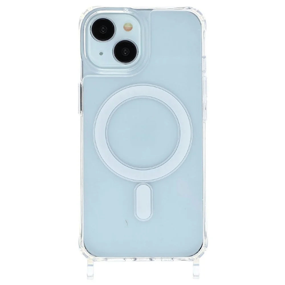 For iPhone 14 Case Compatible with MagSafe TPU+PC 1.5mm Clear Phone Cover with Lanyard Holes - Transparent - 1