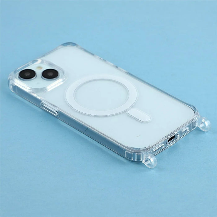 For iPhone 14 Case Compatible with MagSafe TPU+PC 1.5mm Clear Phone Cover with Lanyard Holes - Transparent - 4