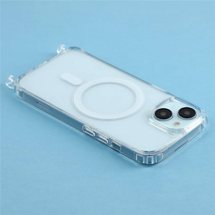 For iPhone 14 Case Compatible with MagSafe TPU+PC 1.5mm Clear Phone Cover with Lanyard Holes - Transparent - 5