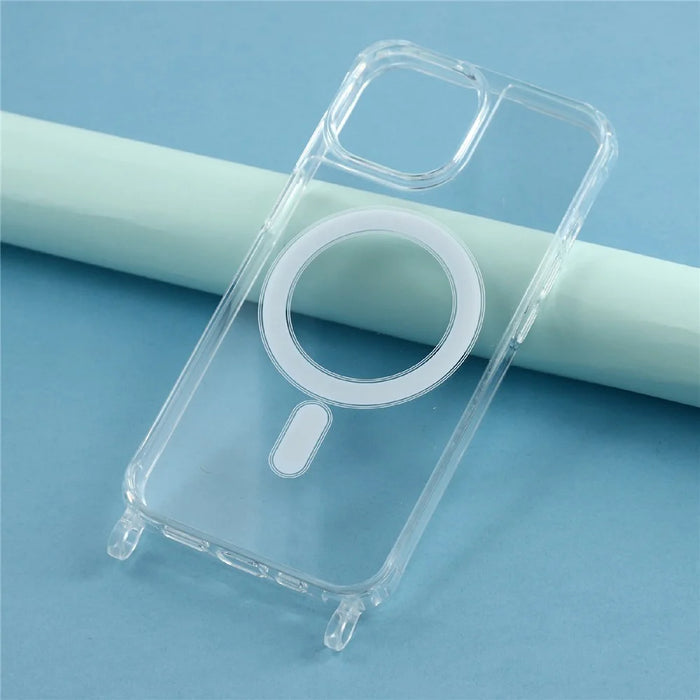 For iPhone 14 Case Compatible with MagSafe TPU+PC 1.5mm Clear Phone Cover with Lanyard Holes - Transparent - 6