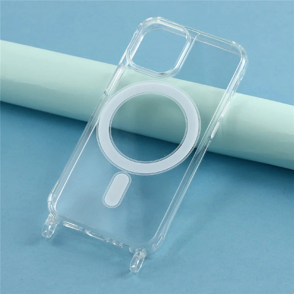 For iPhone 11 Magnetic Case TPU+PC 1.5mm Clear Phone Cover with Lanyard Holes - Transparent - 6