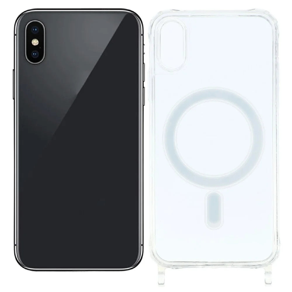 For iPhone XR 6.1 inch Magnetic Case TPU+PC 1.5mm Clear Phone Cover with Lanyard Holes - Transparent - 1