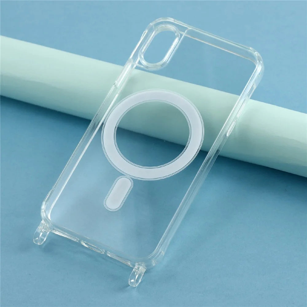 For iPhone XR 6.1 inch Magnetic Case TPU+PC 1.5mm Clear Phone Cover with Lanyard Holes - Transparent - 6