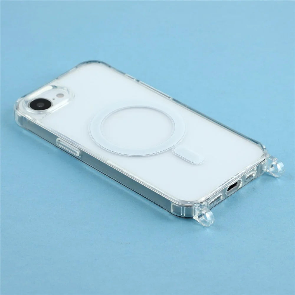 Magnetic Case For iPhone SE (2022) / SE (2020) / iPhone 8 4.7 inch / iPhone 7 4.7 inch , TPU+PC 1.5mm Clear Phone Cover with Lanyard Holes - Transparent - 5