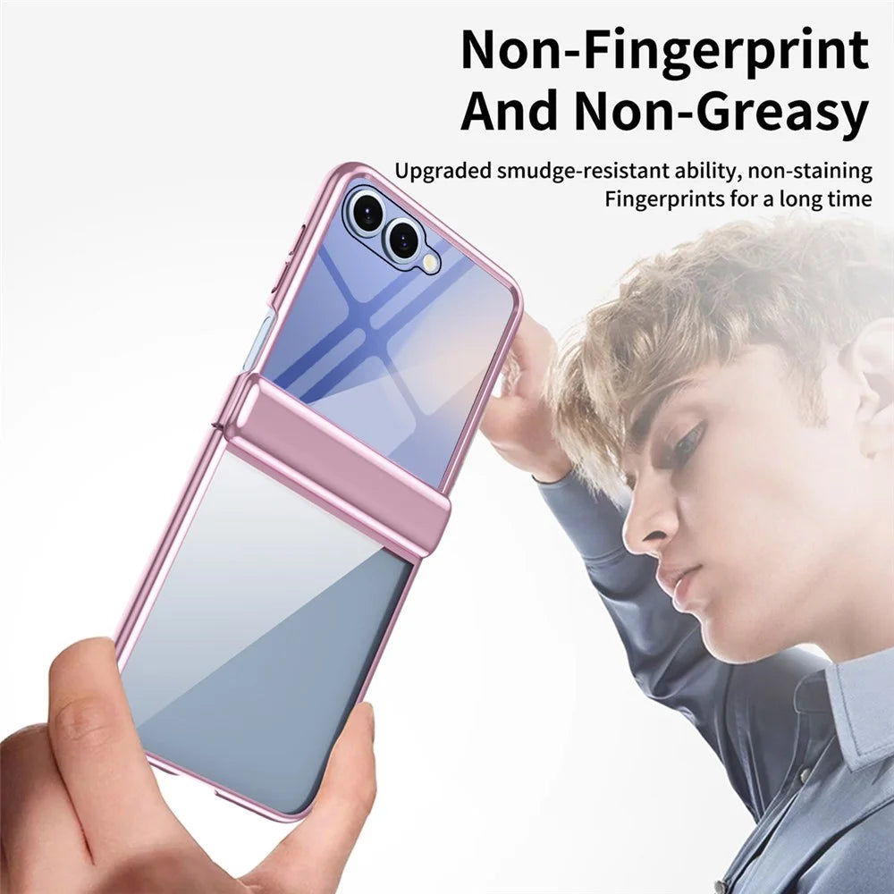 For Samsung Galaxy Z Flip8 Case with Rear Screen Film Hinge Protection Electroplating Clear PC Phone Cover -Pink - 5