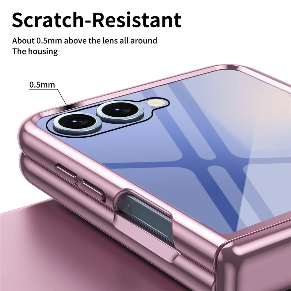For Samsung Galaxy Z Flip8 Case with Rear Screen Film Hinge Protection Electroplating Clear PC Phone Cover -Pink - 6