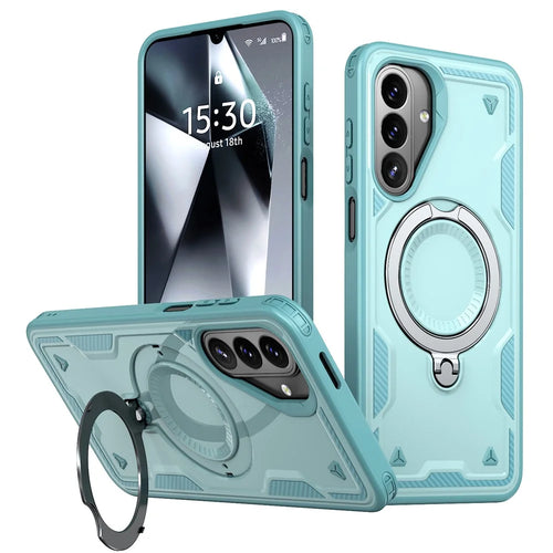 For Samsung Galaxy A27 5G Magnetic Case Military Protection PC + TPU Kickstand Phone Cover - Baby Blue - 1