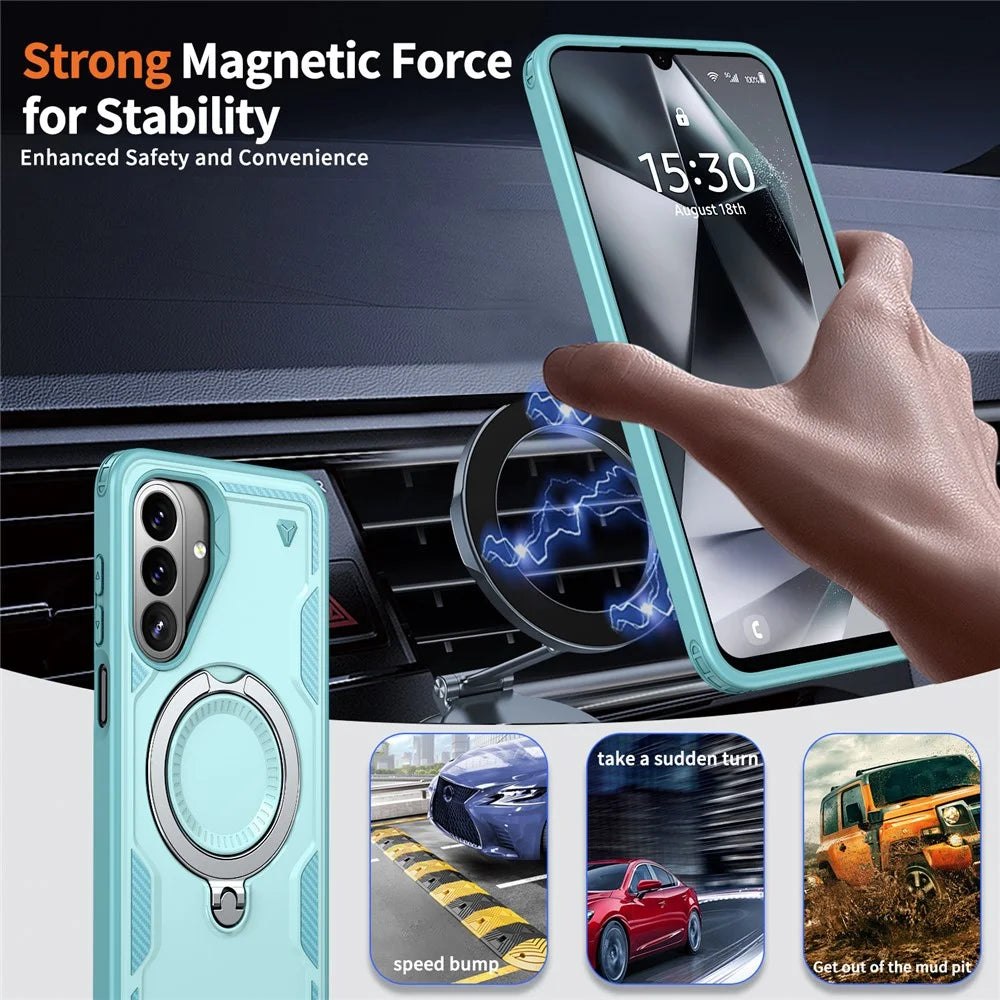 For Samsung Galaxy A27 5G Magnetic Case Military Protection PC + TPU Kickstand Phone Cover - Baby Blue - 2