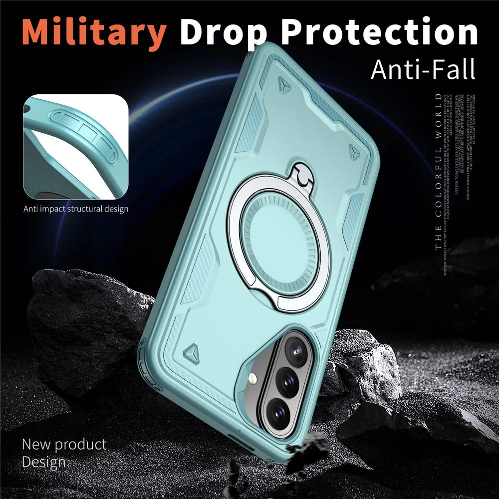 For Samsung Galaxy A27 5G Magnetic Case Military Protection PC + TPU Kickstand Phone Cover - Baby Blue - 3