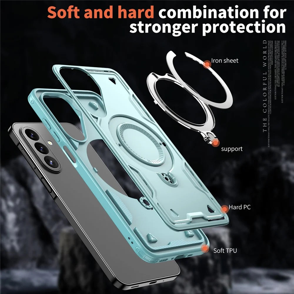 For Samsung Galaxy A27 5G Magnetic Case Military Protection PC + TPU Kickstand Phone Cover - Baby Blue - 4