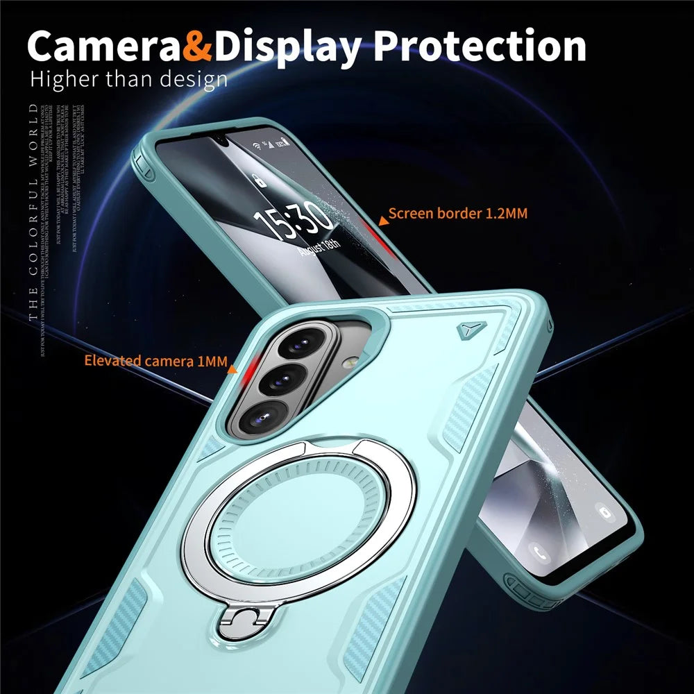 For Samsung Galaxy A27 5G Magnetic Case Military Protection PC + TPU Kickstand Phone Cover - Baby Blue - 5