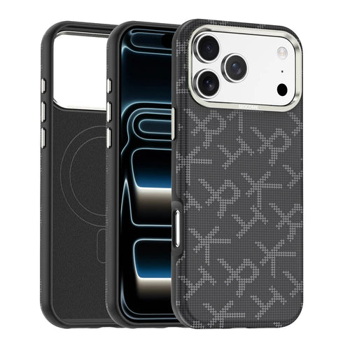 For iPhone 17 Pro Max Magnetic Case Aramid Fiber Texture Leather + PC + TPU Shockproof Phone Cover - Black - 1