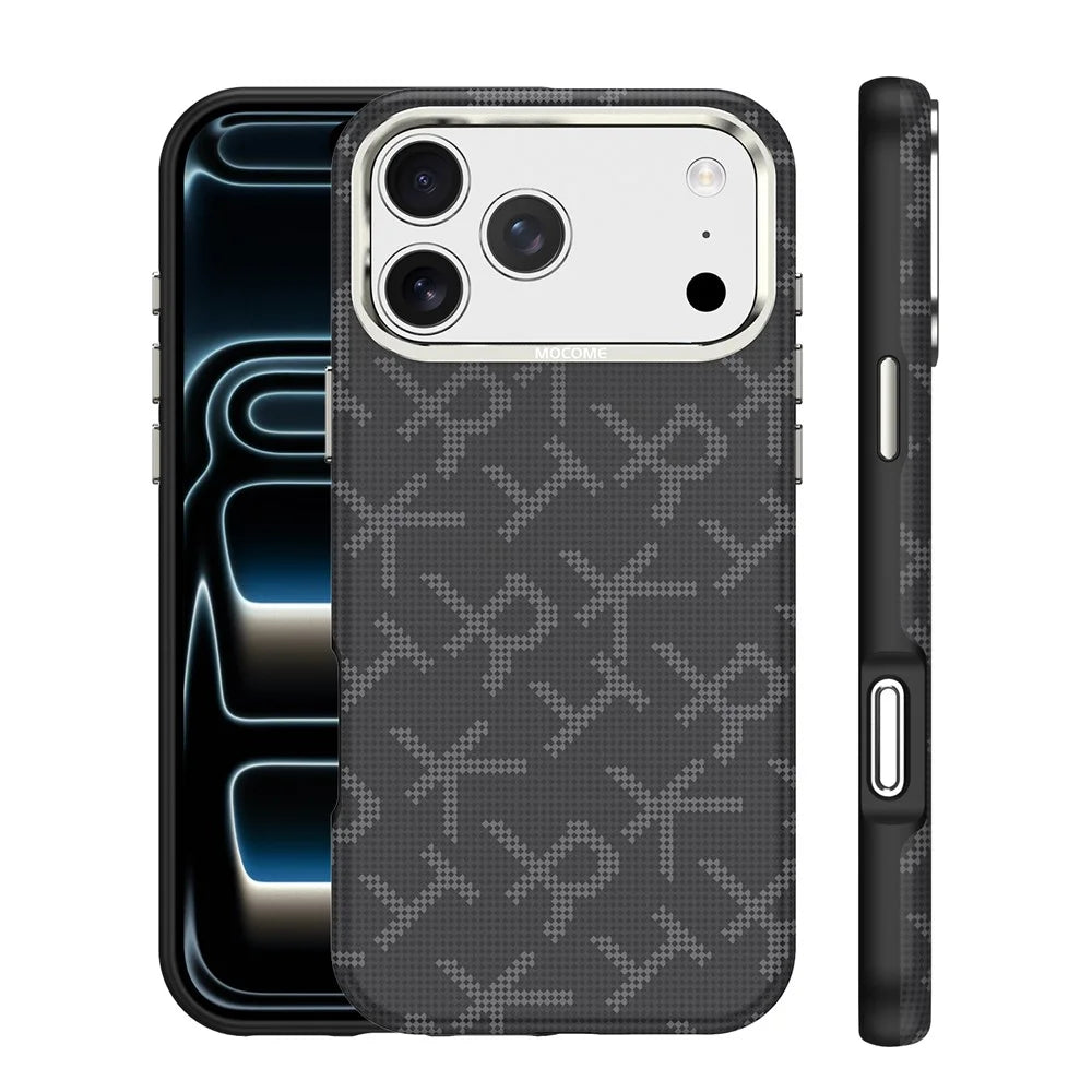 For iPhone 17 Pro Max Magnetic Case Aramid Fiber Texture Leather + PC + TPU Shockproof Phone Cover - Black - 2