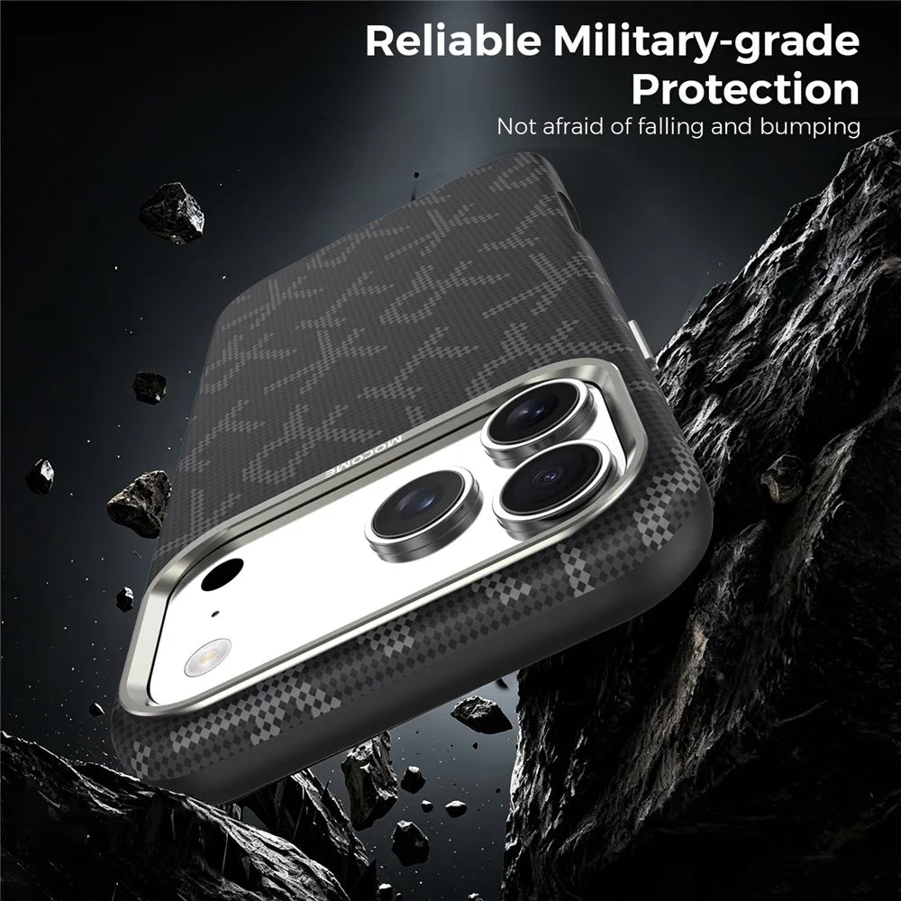 For iPhone 17 Pro Max Magnetic Case Aramid Fiber Texture Leather + PC + TPU Shockproof Phone Cover - Black - 4