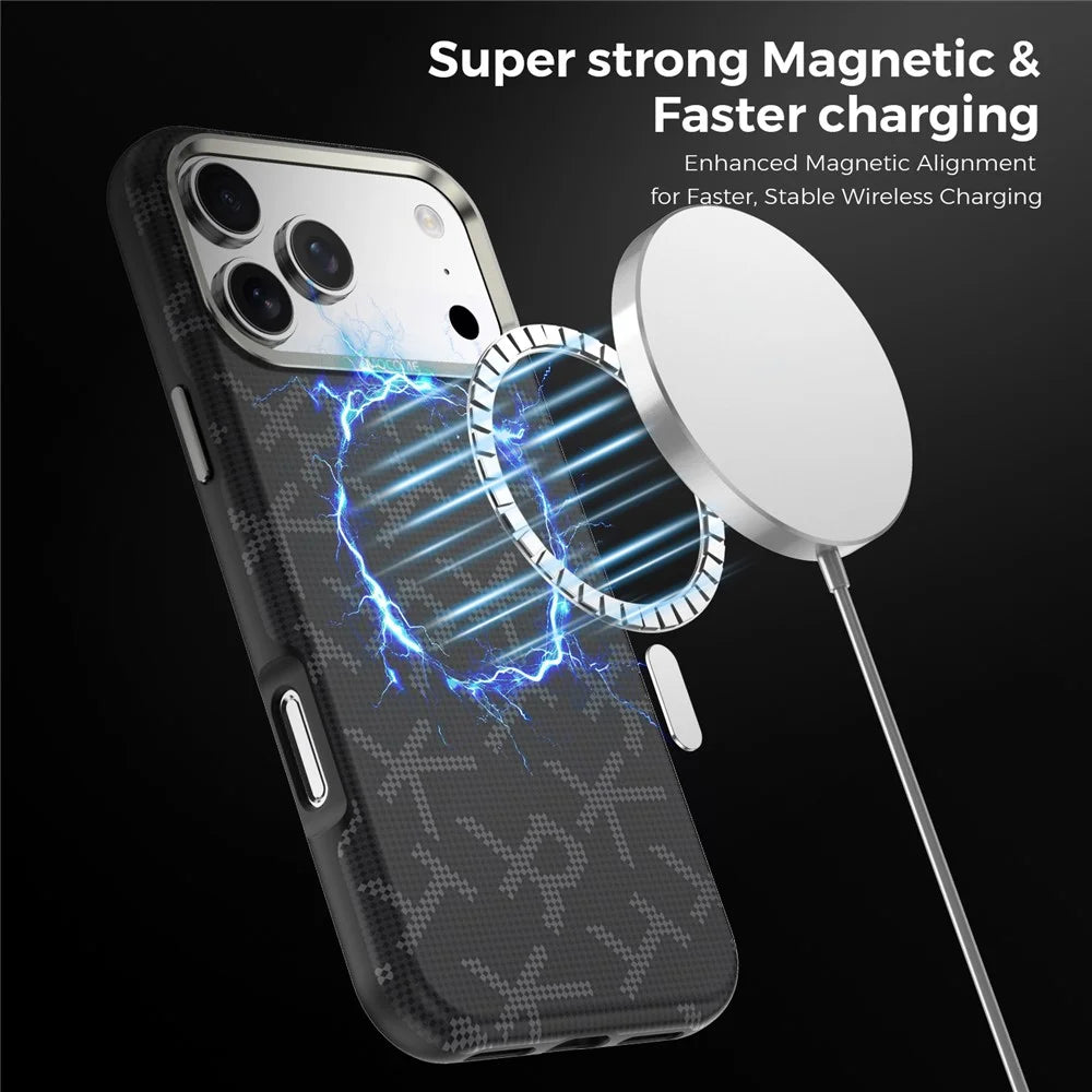 For iPhone 17 Pro Max Magnetic Case Aramid Fiber Texture Leather + PC + TPU Shockproof Phone Cover - Black - 5