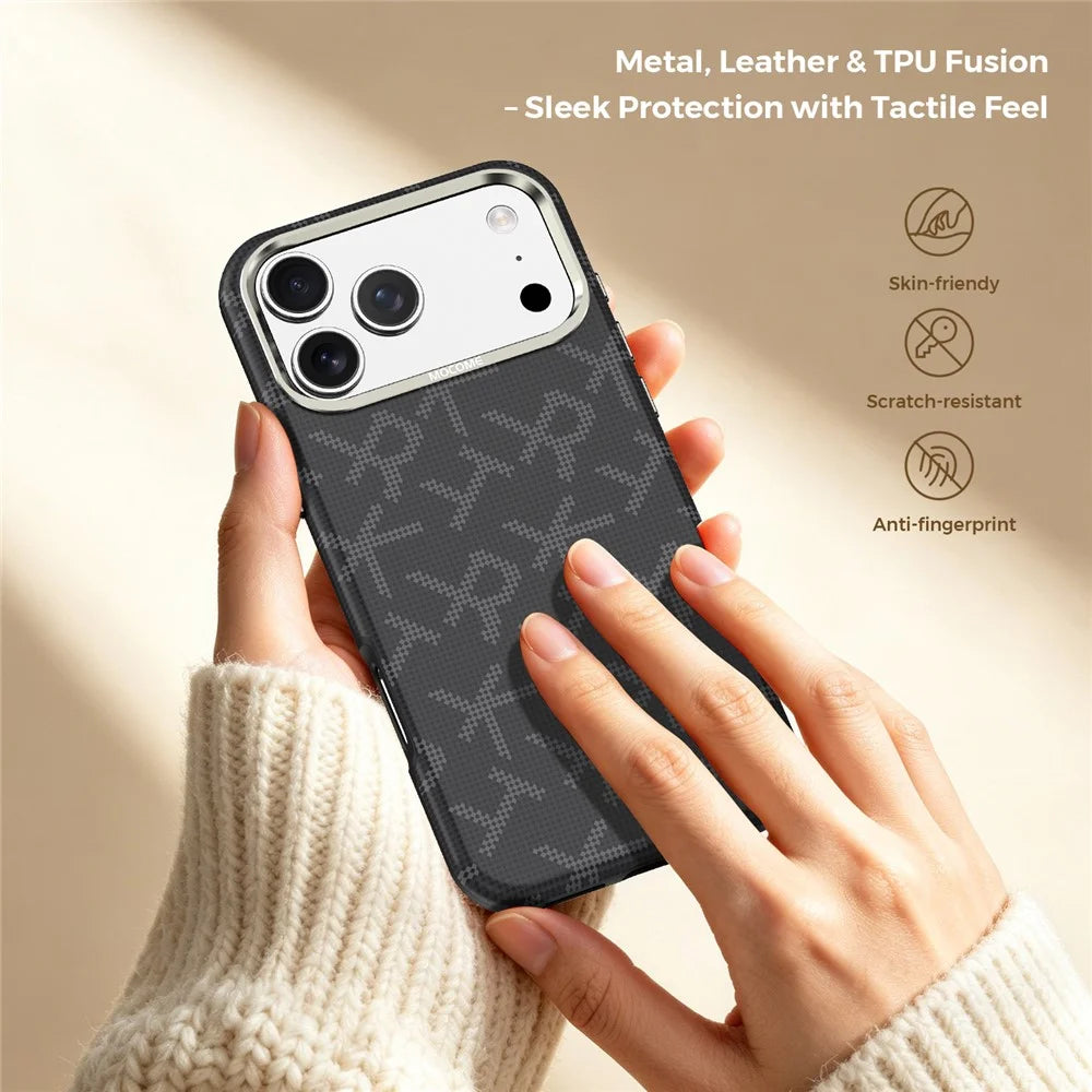 For iPhone 17 Pro Max Magnetic Case Aramid Fiber Texture Leather + PC + TPU Shockproof Phone Cover - Black - 6