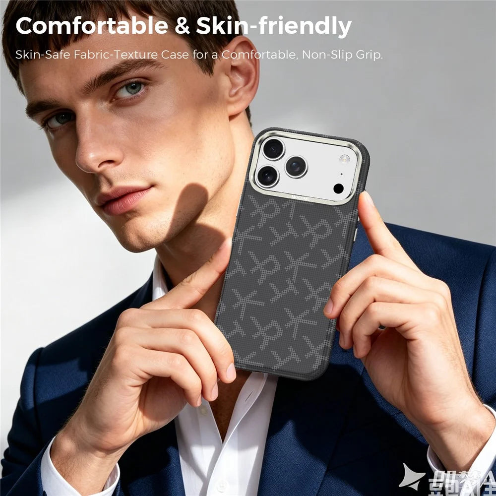 For iPhone 17 Pro Max Magnetic Case Aramid Fiber Texture Leather + PC + TPU Shockproof Phone Cover - Black - 7
