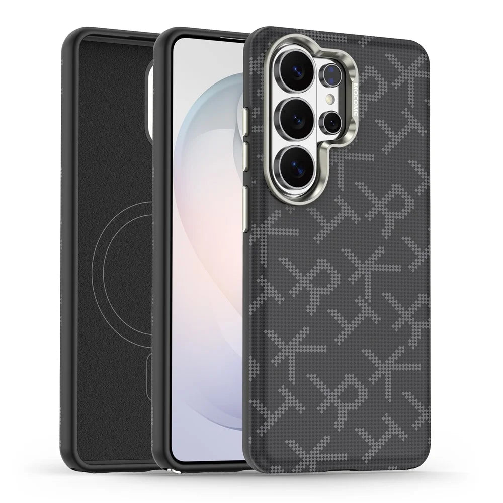 For Samsung Galaxy S26 Ultra Magnetic Case Aramid Fiber Texture Leather + PC + TPU Shockproof Phone Cover - Black - 1