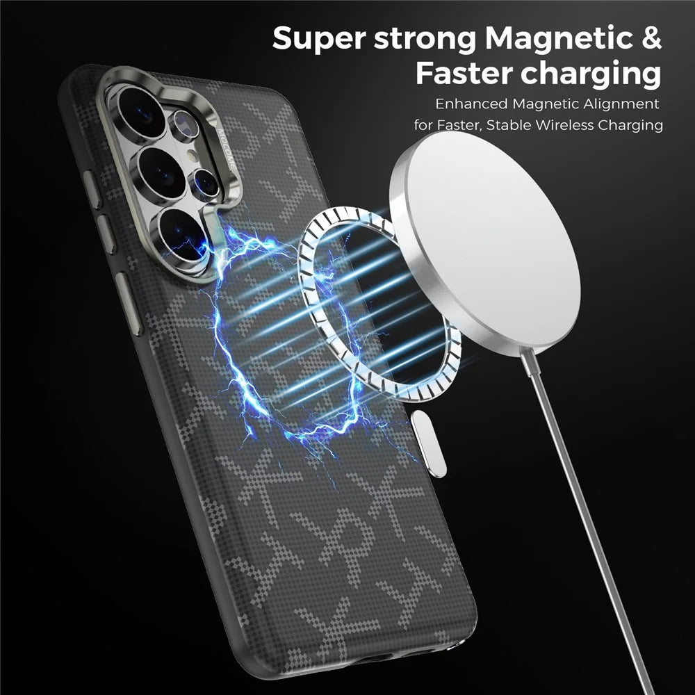 For Samsung Galaxy S26 Ultra Magnetic Case Aramid Fiber Texture Leather + PC + TPU Shockproof Phone Cover - Black - 5