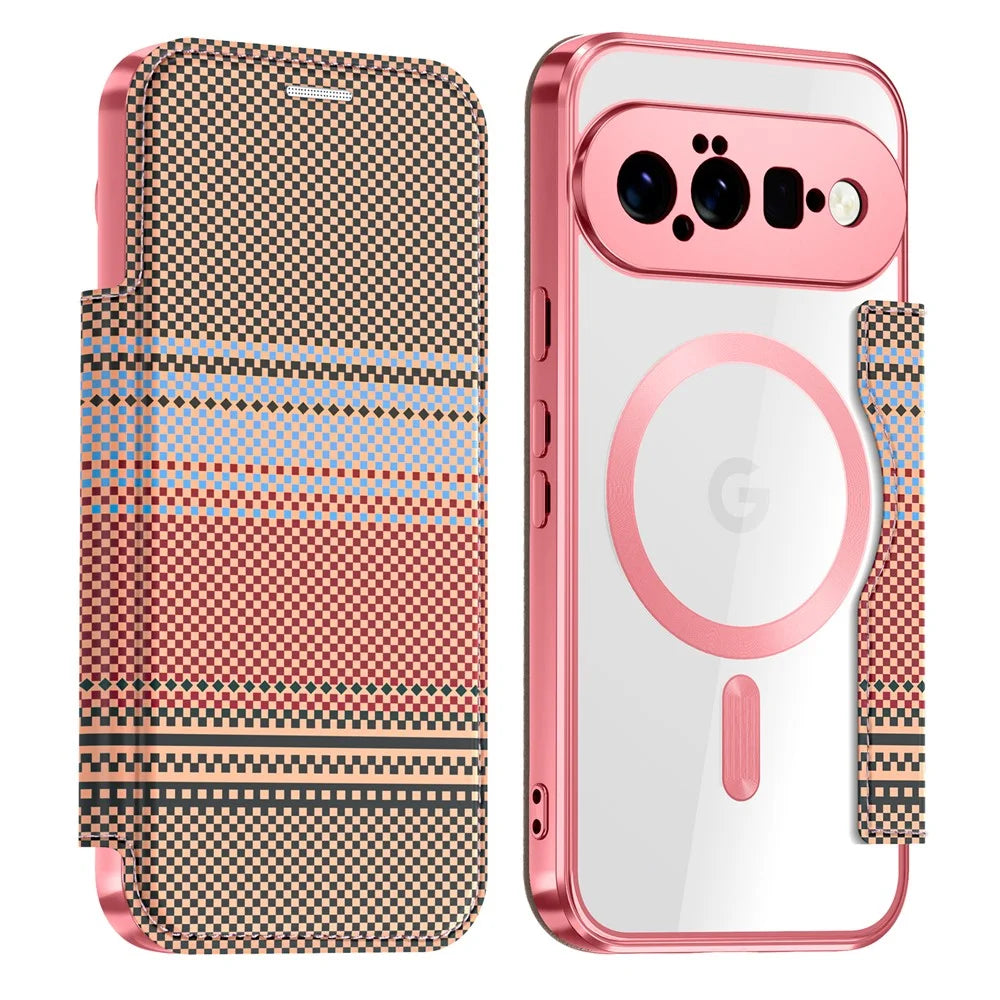 For Google Pixel 11 Magnetic Case RFID Blocking Card Slots Leather Cover - Pink - 1