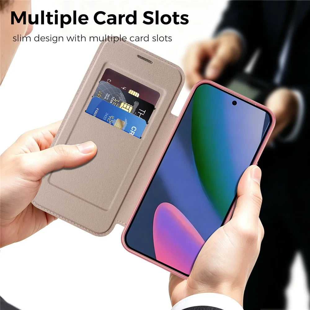 For Google Pixel 11 Magnetic Case RFID Blocking Card Slots Leather Cover - Pink - 7