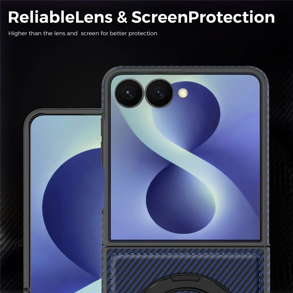 For Samsung Galaxy Z Flip8 Magnetic Case with Kickstand Carbon Fiber Texture PU Leather Phone Back Cover - Sapphire - 6