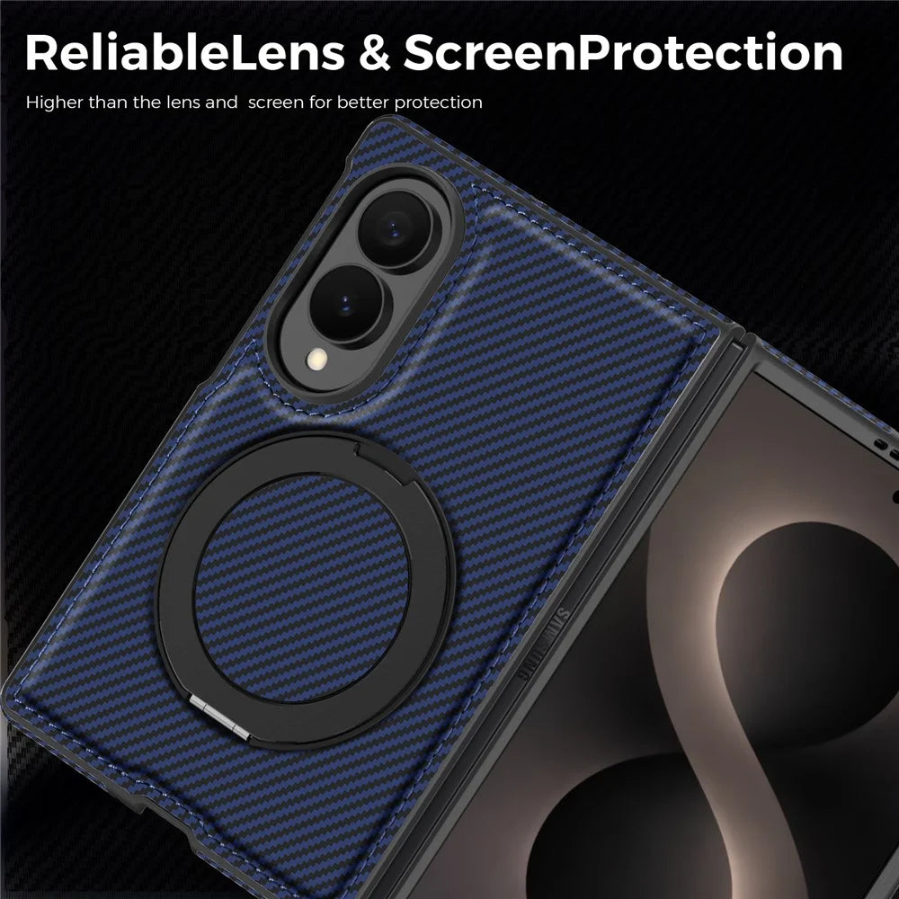 For Samsung Galaxy Z Fold8 Magnetic Case with Kickstand Carbon Fiber Texture PU Leather Phone Back Cover - Sapphire - 5