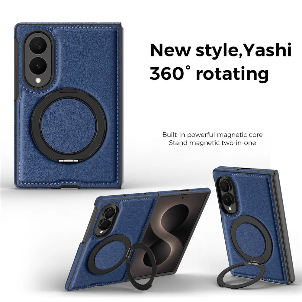 For Samsung Galaxy Z Fold8 Magnetic Case with Ring Kickstand PU Leather Back Cover - Sapphire - 2