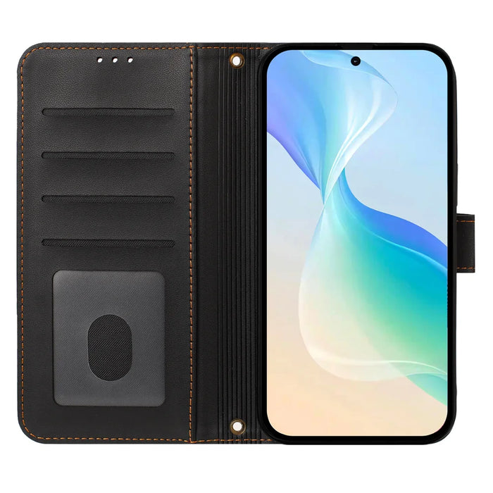 For iPhone 16 Case 4 Card Slots Wallet Stand PU Leather Phone Cover with Wrist Strap - Black - 3