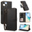 For iPhone 15 Case 4 Card Slots Wallet Stand PU Leather Phone Cover with Wrist Strap - Black - 1