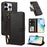 For iPhone 16 Pro Case 4 Card Slots Wallet Stand PU Leather Phone Cover with Wrist Strap - Black - 1