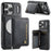 AUTSPACE for iPhone 17 Pro Max Case  A13 Vintage Leather Back Cover with Magnetic Detachable Card Bag - Black - 1