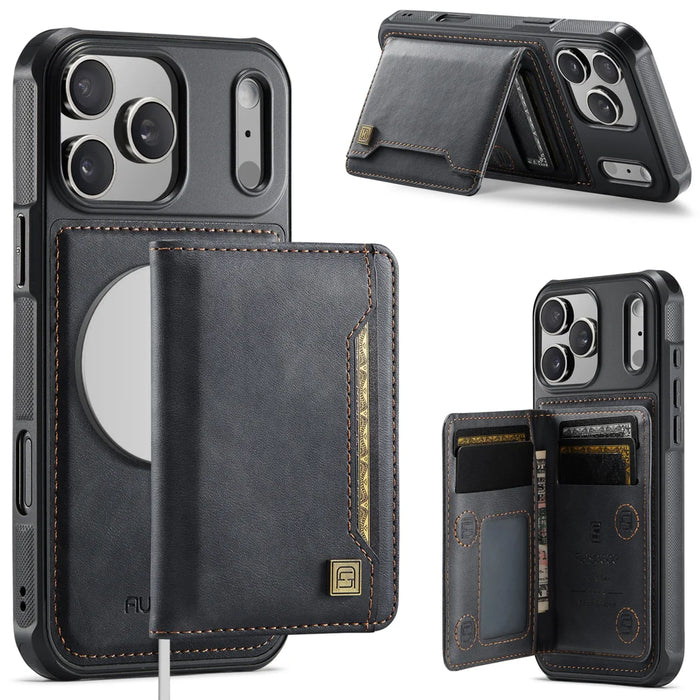 AUTSPACE for iPhone 17 Pro Max Case  A13 Vintage Leather Back Cover with Magnetic Detachable Card Bag - Black - 1