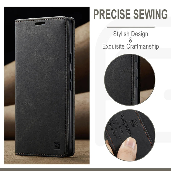 AUTSPACE for Google Pixel 10 Pro XL Wallet Case  A01 Leather Stand Cover with RFID Blocking Card Holder - Black - 4