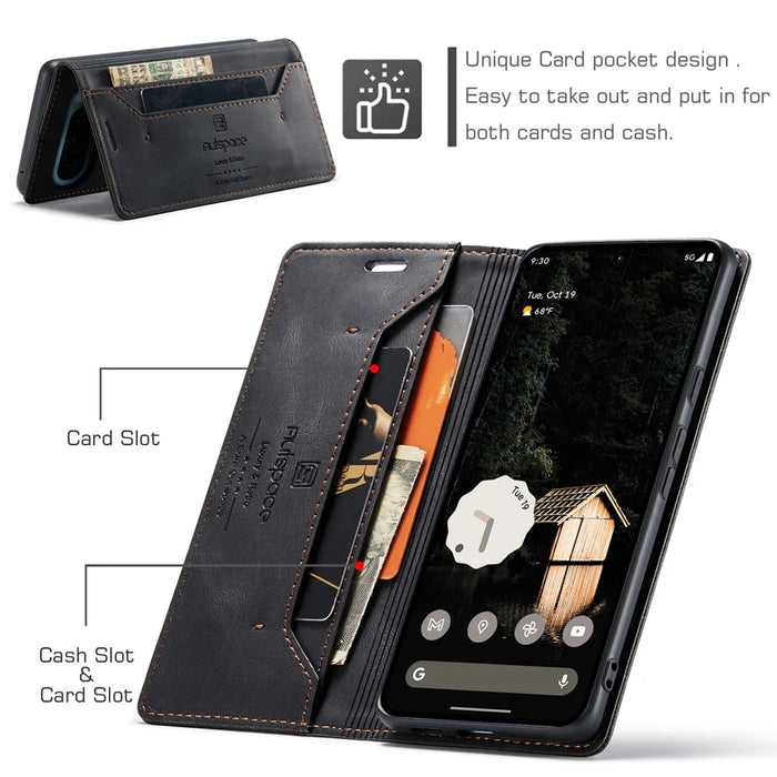 AUTSPACE for Google Pixel 10 Pro XL Wallet Case  A01 Leather Stand Cover with RFID Blocking Card Holder - Black - 7