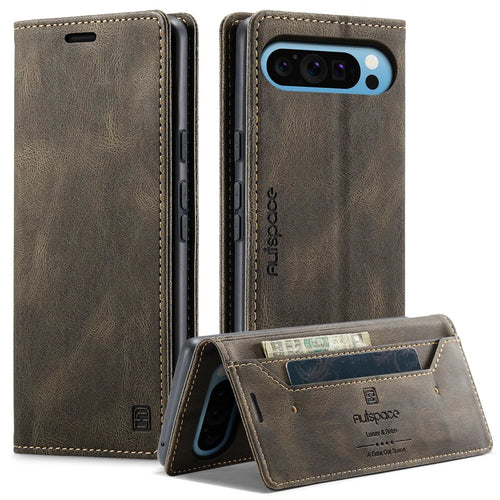 AUTSPACE for Google Pixel 10 Pro / Google Pixel 10 Wallet Case  A01 Leather Stand Cover with RFID Blocking Card Holder - Coffee - 1