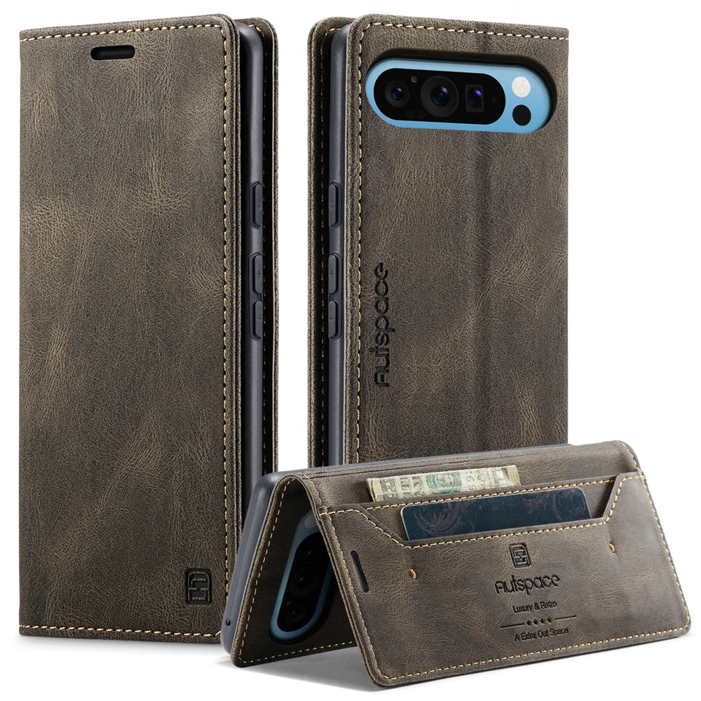 AUTSPACE for Google Pixel 10 Pro / Google Pixel 10 Wallet Case  A01 Leather Stand Cover with RFID Blocking Card Holder - Coffee - 1