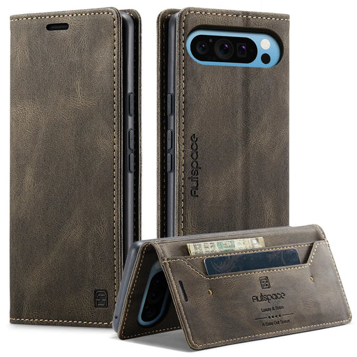 AUTSPACE for Google Pixel 10 Pro / Google Pixel 10 Wallet Case  A01 Leather Stand Cover with RFID Blocking Card Holder - Coffee - 1