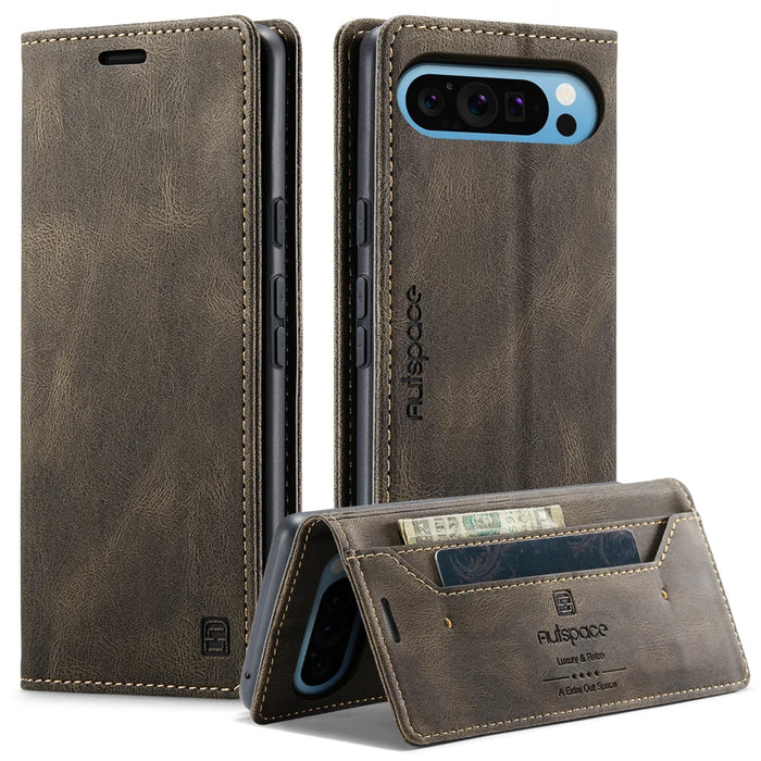 AUTSPACE for Google Pixel 10 Pro / Google Pixel 10 Wallet Case  A01 Leather Stand Cover with RFID Blocking Card Holder - Coffee - 1