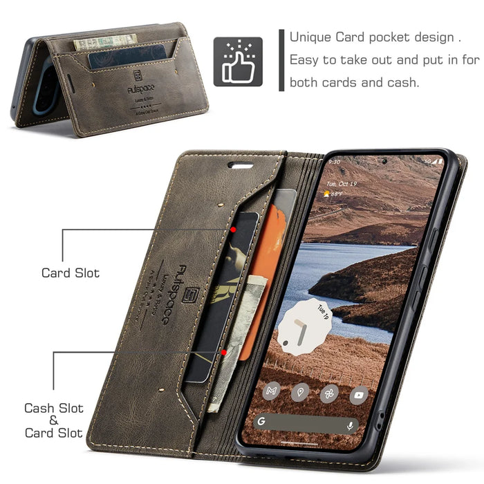AUTSPACE for Google Pixel 10 Pro / Google Pixel 10 Wallet Case  A01 Leather Stand Cover with RFID Blocking Card Holder - Coffee - 7