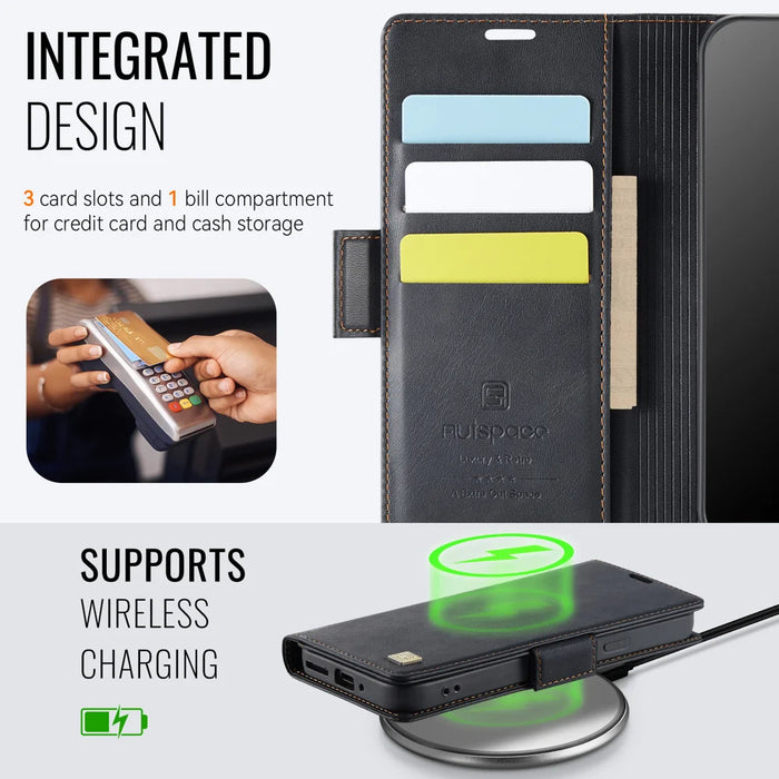 AUTSPACE for Google Pixel 10 Pro / Google Pixel 10 A11 Case RFID Blocking Retro Leather Cell Phone Wallet Cover - Black - 5