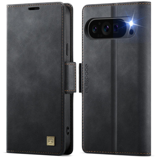 AUTSPACE for Google Pixel 10 Pro XL A11 Case RFID Blocking Retro Leather Cell Phone Wallet Cover - Black - 1