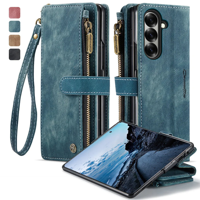 CASEME for Samsung Galaxy Z Fold8 Ultra C30 Phone Cases with Strap Zipper Multiple Card Holder PU Leather Cover - Blue - 2