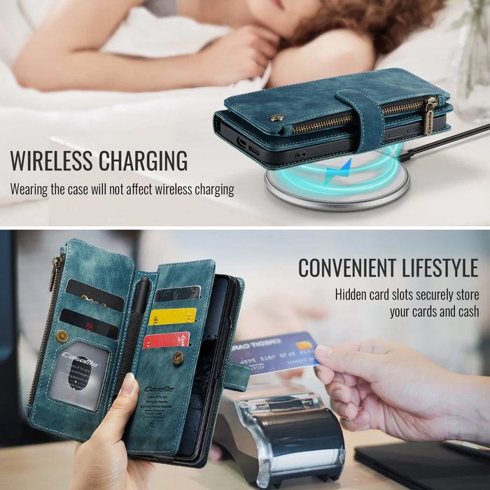 CASEME for Samsung Galaxy Z Fold8 Ultra C30 Phone Cases with Strap Zipper Multiple Card Holder PU Leather Cover - Blue - 4