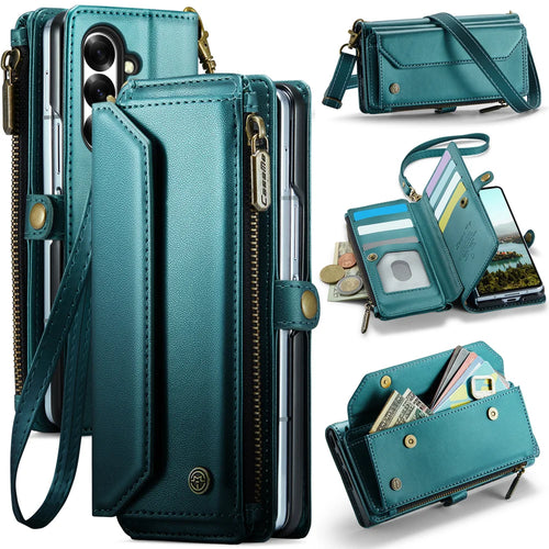 CASEME for Samsung Galaxy Z Fold8 Ultra Case  C36 Series Zipper Wallet Leather Phone Cover with Straps - Green - 1