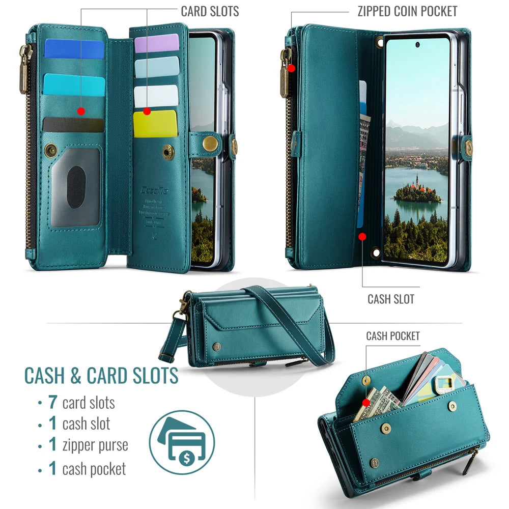 CASEME for Samsung Galaxy Z Fold8 Ultra Case  C36 Series Zipper Wallet Leather Phone Cover with Straps - Green - 2