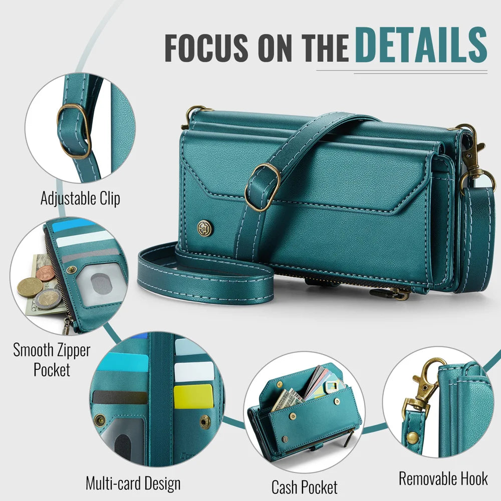 CASEME for Samsung Galaxy Z Fold8 Ultra Case  C36 Series Zipper Wallet Leather Phone Cover with Straps - Green - 6