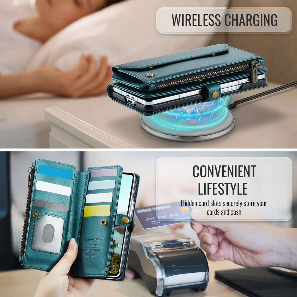 CASEME for Samsung Galaxy Z Fold8 Ultra Case  C36 Series Zipper Wallet Leather Phone Cover with Straps - Green - 7